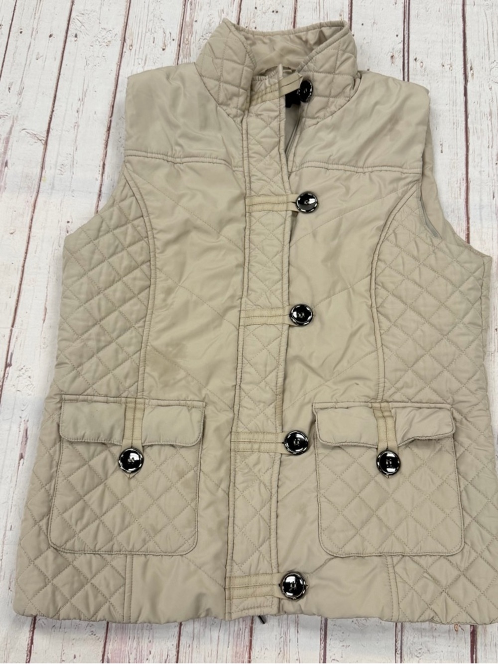 Style & Co Tan Women’s Vest Size Medium Quilted Pockets Full Zip Button